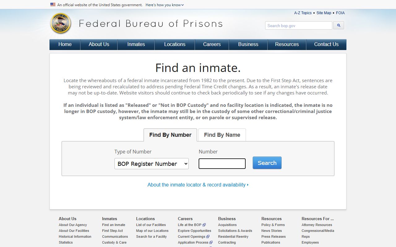 BOP inmate locator for federal custody related to Eden Detention Center searches